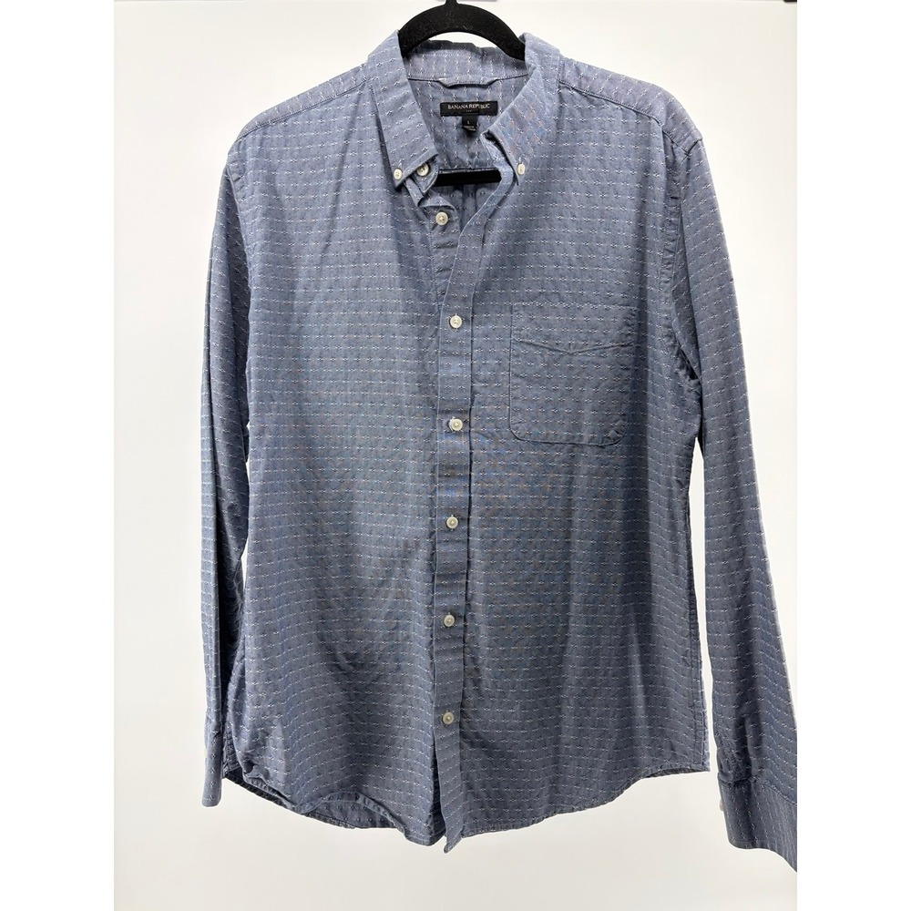 Banana Republic, Blue Long Sleeve, Untucked Fit, Geometric Print, Sz L S158